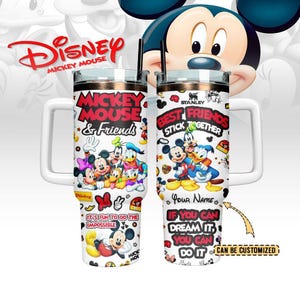 Disney Mickey Tumbler 40Oz, Mickey und Freunde Edelstahlbecher mit Griff, personalisiertes Cartoon Tumbler Geschenk für Kinder