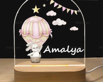 Led 3D Night Light, Baby Rabbit Night Lamp, Girl Boy Bedroom Bedside Light Gift, Customized Gift For Baby, Baby Name Gift, Nursery Deco