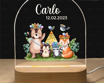 Custom Name Animals Kids Lights, Animal Flower Night Lamp, Kids Bedroom Nightlight, Stand Acrylic Bedside Lamp, Bedroom Baby Name Gift