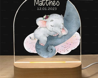 Elephant Nightlight, Pink Baby Elephant Cloud Night Lamp, Custom Name Lights, Kids Bedroom Nightlight, Moon Night Light For Kids