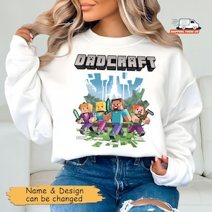 Personalisierte Dadcraft Tshirt, Ein Minecraft Film Shirt, glücklicher Vatertag 2025 Geschenk Papa, Trending Spiel Unisex T-Shirt, Geschenk für Kinder und Papa