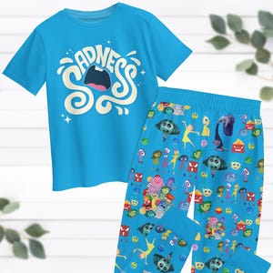 Pijama "Inside Out Sadness", pijama de dibujos animados de Disney, camiseta "It's Okay To Feel", pantalones Disney Pixar Fest, pijama Disney Emotion para mujer