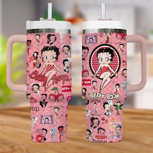 Betty Boop Valentine Tumbler 40oz, Cartoon Tumbler With Straw, Cartoon Stainless Tumbler, Character Movie Mug, Gift For Girlfriend