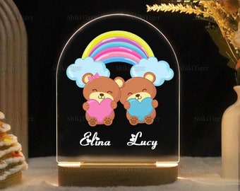 Teddy Bear 3D Night Light, Custom Bear Night Lamp With Rainbow And Coud, Bedroom Decor For Couple, Personalized Name Teddy Bear Lamp