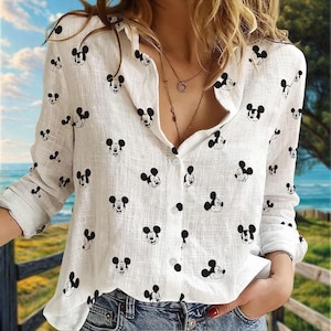 Disney vintage Mickey-shirt, Mickey cartoon blouseshirt, Disney cartoon casual shirt, Magic Kingdom shirt met lange mouw, familie-uitje 2025 gif