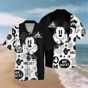Mickey Mouse Aloha Summer Button-shirt, Disney Vacation Beach Hawaiiaans shirt, Mickey Tropical T-shirt, retro Walt Disneyworld-shirt
