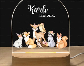 Safari Animals Night Light, Cute Fox Rabbit Koala bedside light, Personalized Name Night Light, Custom Baby Name Gift, Nursery Decor