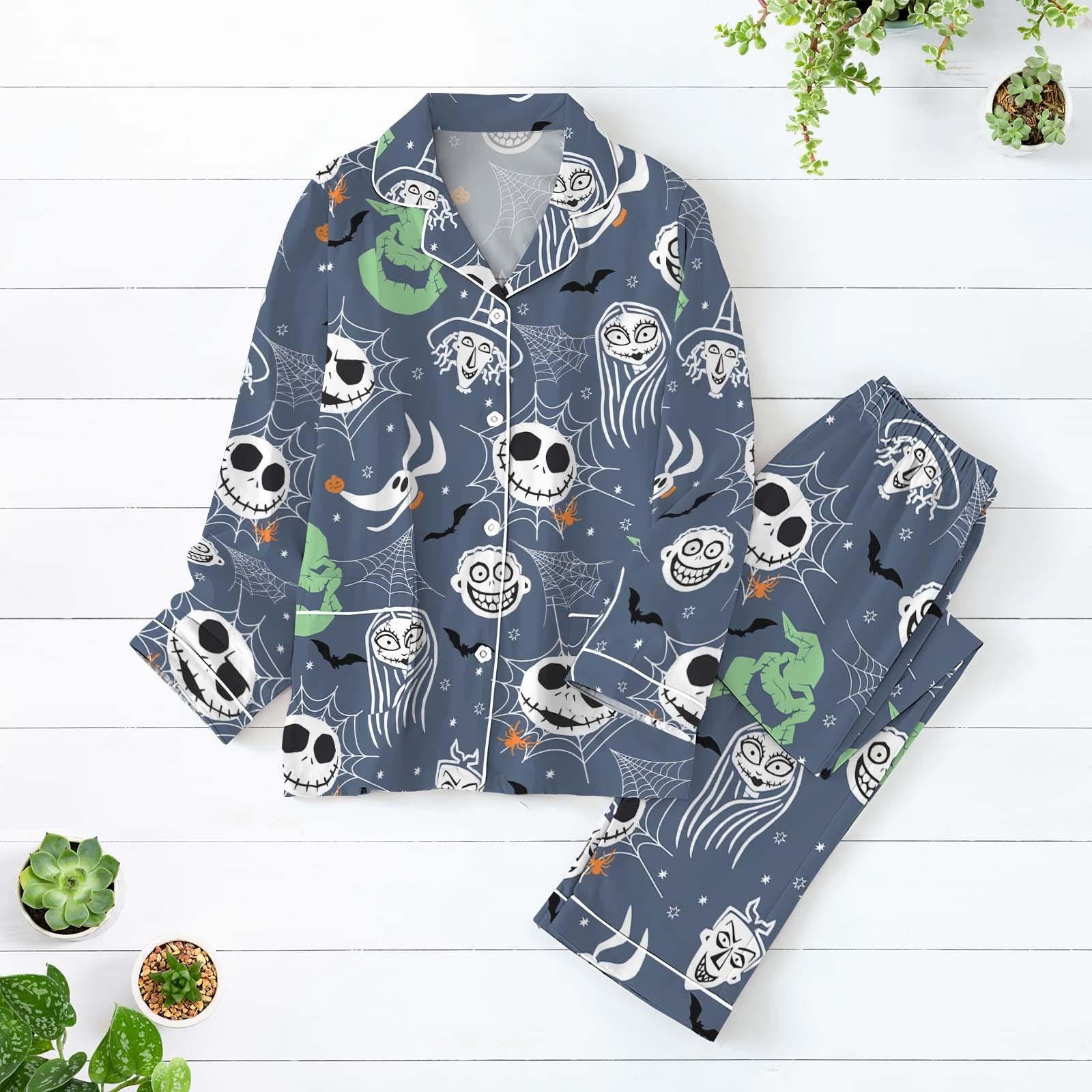 Discover Halloween Jack And Sally Pajamas Set, Nightmare Christmas Movie Sleepwear, Skellington Sally Couple Halloween Loungewear