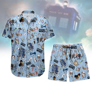 Camicia con bottoni Doctor Who, pantaloncini estivi da uomo Police Box, maglietta hawaiana Doctor Who TV Series, maglietta da uomo Starry Night Dr Who, gi da fan Dr Who