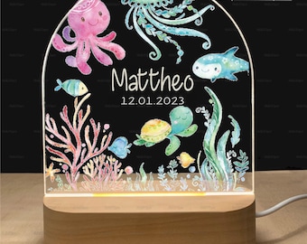 Under The Sea Nightlight, Kids Custom Name Lights, Kids Bedroom Nightlight, Turtle Octopus And Fish Night Lamp, Safari Animals Night Li