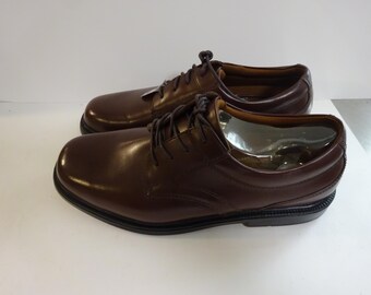 NUNN BUSH Dark Brown Vtg‎ Sharkskin Leather Sz 8.5 C Split Toe Mens Shoes RARE VTG Nunn Bush Mens Dress Shoes 10.5 A Brown Sharkskin  main image 3