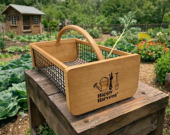 Custom Engraved Harvest Basket, Personalized Garden Hod with Name, Premium Gardener Gift, Large Produce Basket
