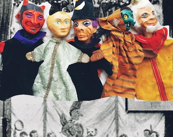 vintege set 5 doll for puppet theater papier mache marionette