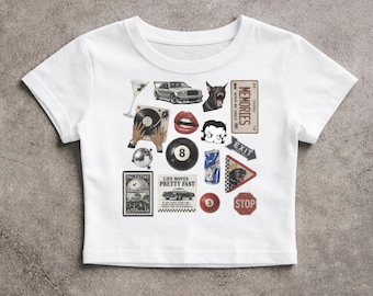 Y2K Collage Baby Tee, Indie Sleaze Graphic Top, Retro 2000s Aesthetic Shirt, Grunge Moodboard Tee, Betty Boop Baby Tee