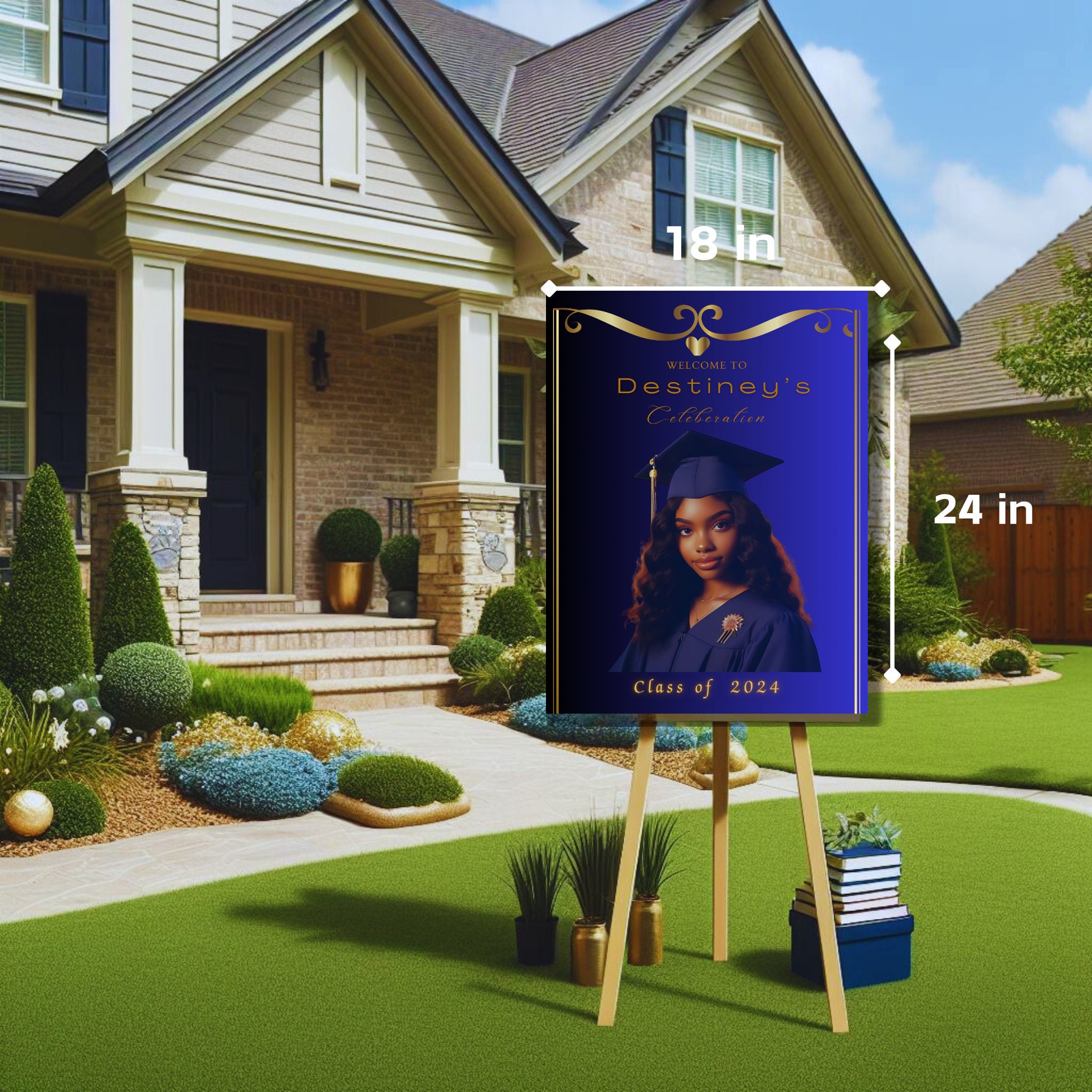 Graduation Yard Sign Custom Photo Welcome Sign Graduation Blue Gold ...