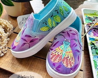 Hand Painted with cute bugs and leaves SPRING TODDLER SHOES
