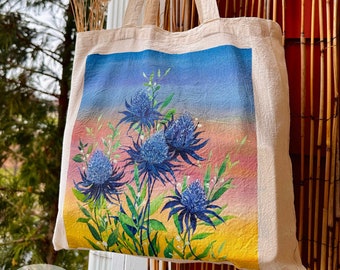 Painted Blue Thistle Tote