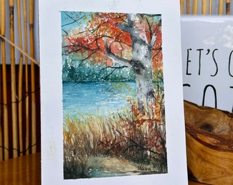Birken Baum Landschaft| 18cm x 12cm | Original Aquarell