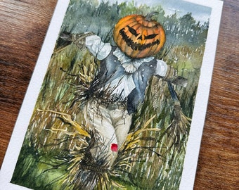 Scarecrow in the field | 7in x 5in | Original watercolor