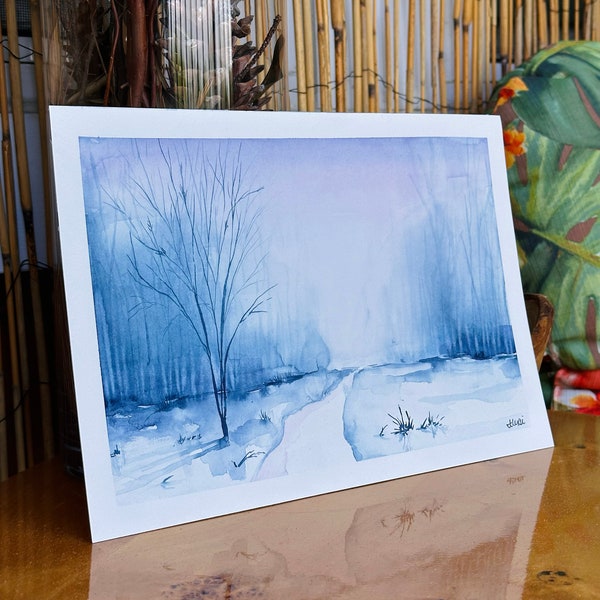 Blue minimal scenery | 7in x 10in | Original watercolor