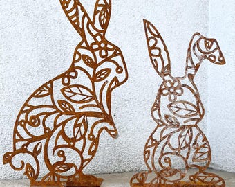 Easter Bunny Rusty Metal Garden Decoration Rabbit for Spring & Easter