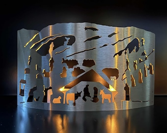 Stainless steel rock nativity scene – laser-cut & hand-bent | modern nativity tealight holder | Christmas decoration | gift idea