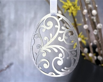 Delicate stainless steel Easter ornaments – laser-cut egg ornaments | Modern metal Easter decorations | Easter egg ornament set | Modern spring decorations