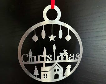 Stainless steel Christmas ornaments “Winter Magic” – large set of 3 laser-cut Christmas tree balls as modern Christmas decorations & gift idea