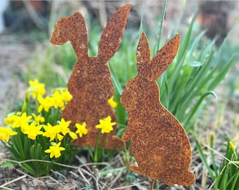 Delicate metal Easter bunnies – laser-cut Easter decorations for garden, flower bed & flower pot, stainless steel Easter bunny spring decoration for home and garden
