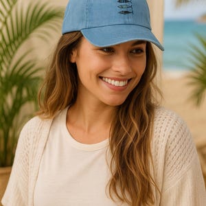 Sardine Embroidered Denim Hat, Coastal Fishing Cap for Beach Lovers, Vintage Oceancore Fish Hat, Summer Nautical Trucker Cap