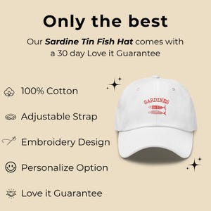 White Sardine Baseball Hat – Embroidered Dad Cap, Fish Aesthetic Hat, Coastal Grandma Hat, Summer Accessory, Fish Hat Gift, Vintage Sardines