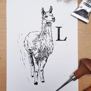 L like Lama • Impresión linográfica original