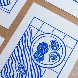 Fig Picnic Blue • Original Linocut