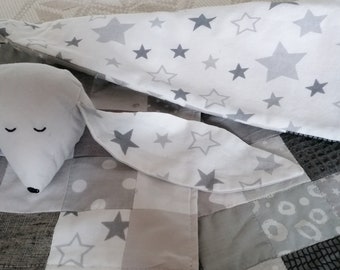 grijze deken en slaapspeelgoedset voor baby, maat voor kinderwagen, unisex cadeau voor babyshower