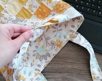 gele bloemenlaptoptas, patchwork computertas, herbruikbare tas, stevige tas, cadeau voor moeder, cadeau voor vriend