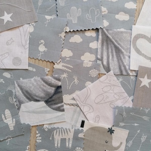 Mini Fabric Scraps, Gray mystery set, DIY patchwork kit, Junk Journal fabrics, Sewing Crafts material, Quilt Squares, Crafting Supplies