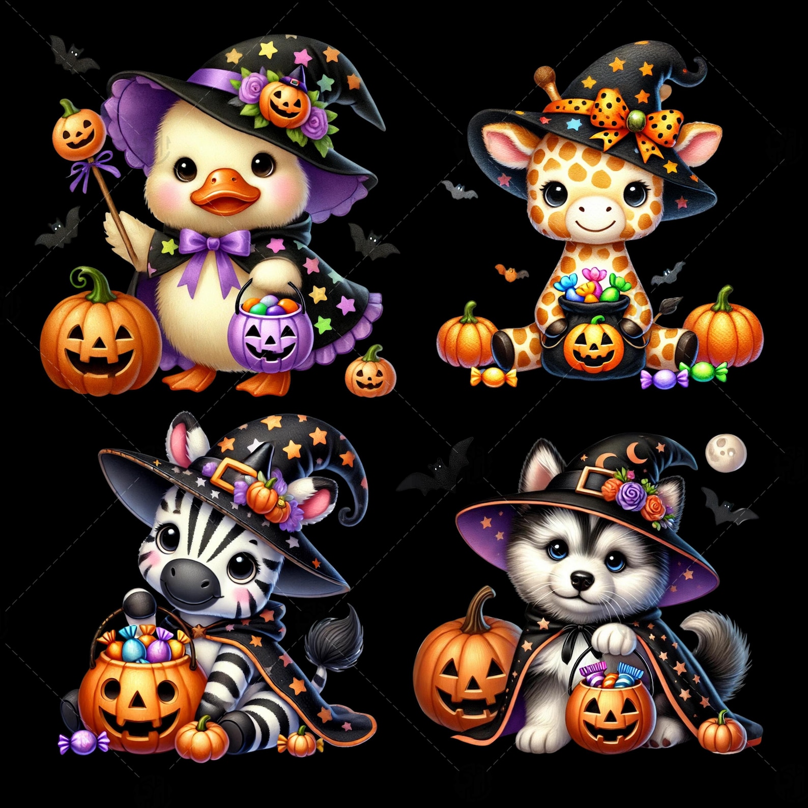 Watercolor Animals Halloween PNG, Cute Wildlife Costumes Clip Art ...