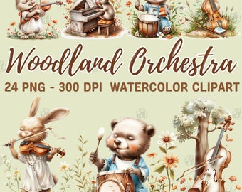 Watercolor Woodland Orchestra PNG, Music Clip Art, Musical Animal  Clipart, Instrument Wall Prints, Nursery Bundle, Commercial Use