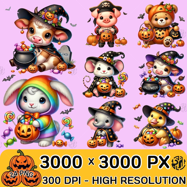 Watercolor Animals Halloween PNG, Cute Wildlife Costumes Clip Art ...