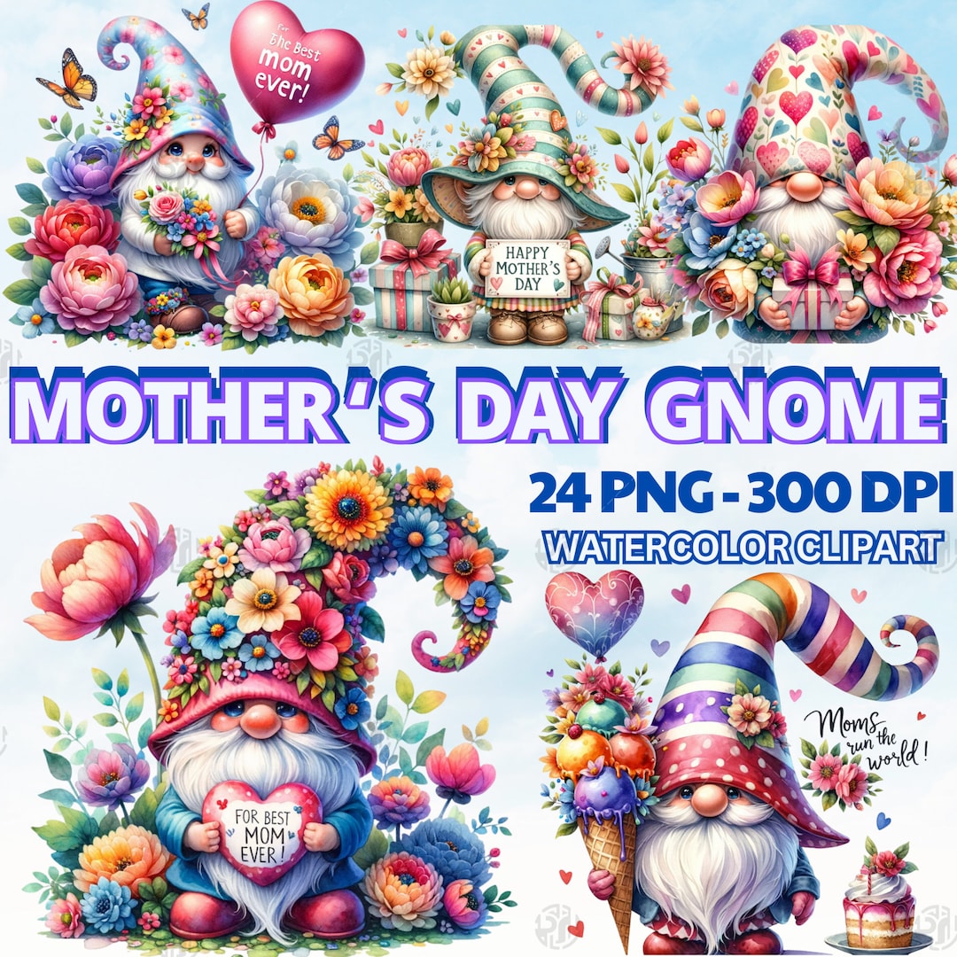 Watercolor Mothers Day Gnome PNG, Cute Mother Gnomes Clipart, Mommy ...