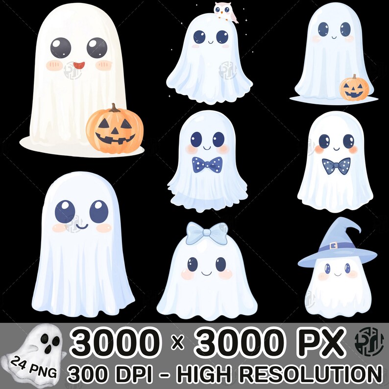 Watercolor Cute Ghost PNG, Kawaii Halloween Clip Art, Spooky Clipart ...
