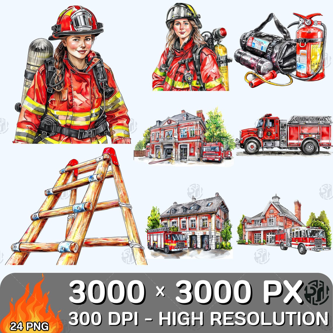 Watercolor Firefighter PNG, Fire Truck Station Clip Art, Firetruck ...