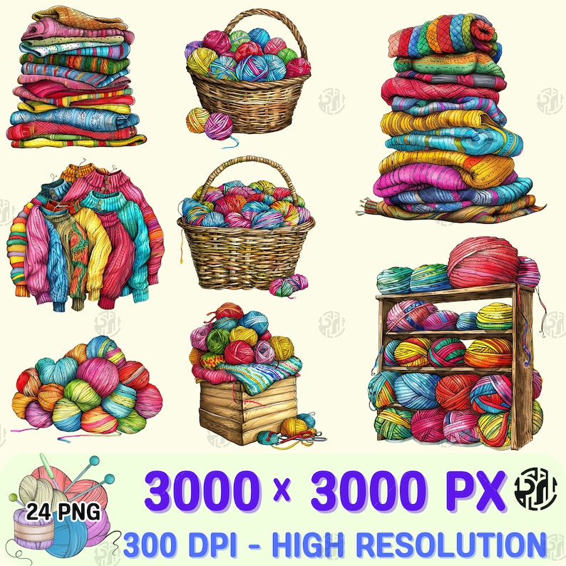 Watercolor Knitting and Crochet PNG, Yarn Clip Art, Needlework Clipart ...