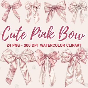 Watercolor Cute Pink Bow PNG, Coquette Bows Clip Art Portrait, Pretty Ribbon Clipart Paintings, Romance Wall Prints, Illustration Bundle