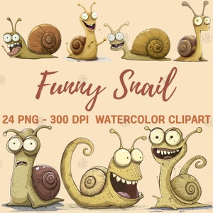 Aquarelle escargot drôle PNG, mignon escargots lents Clip Art, Clipart Animal Nature, impressions murales de la faune insolites, lot fantaisiste, usage Commercial