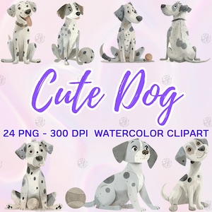 Watercolor Cute White Dog PNG, Animal Lover Clip Art, Pet Clipart, Cartoon Puppy Wall Prints, Illustration Bundle, Commercial Use