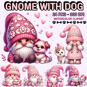 Watercolor Dog Gnome PNG, Cute Puppy Gnomes Clipart, Pet Lover Clip Art, Wall Art Decoration, Sublimation Bundle, Digital Download
