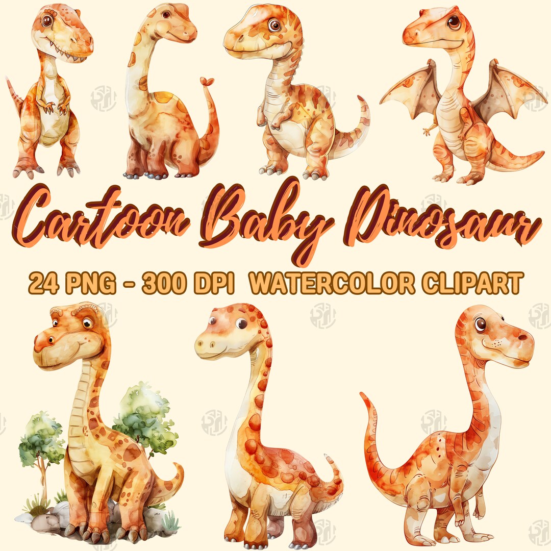 Watercolor Cute Dinosaur With Orange Spots PNG, Baby Dinosaur Clip Art ...