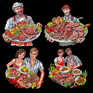 Watercolor Barbecue Summer Party PNG, BBQ Grill Clip Art Portrait ...