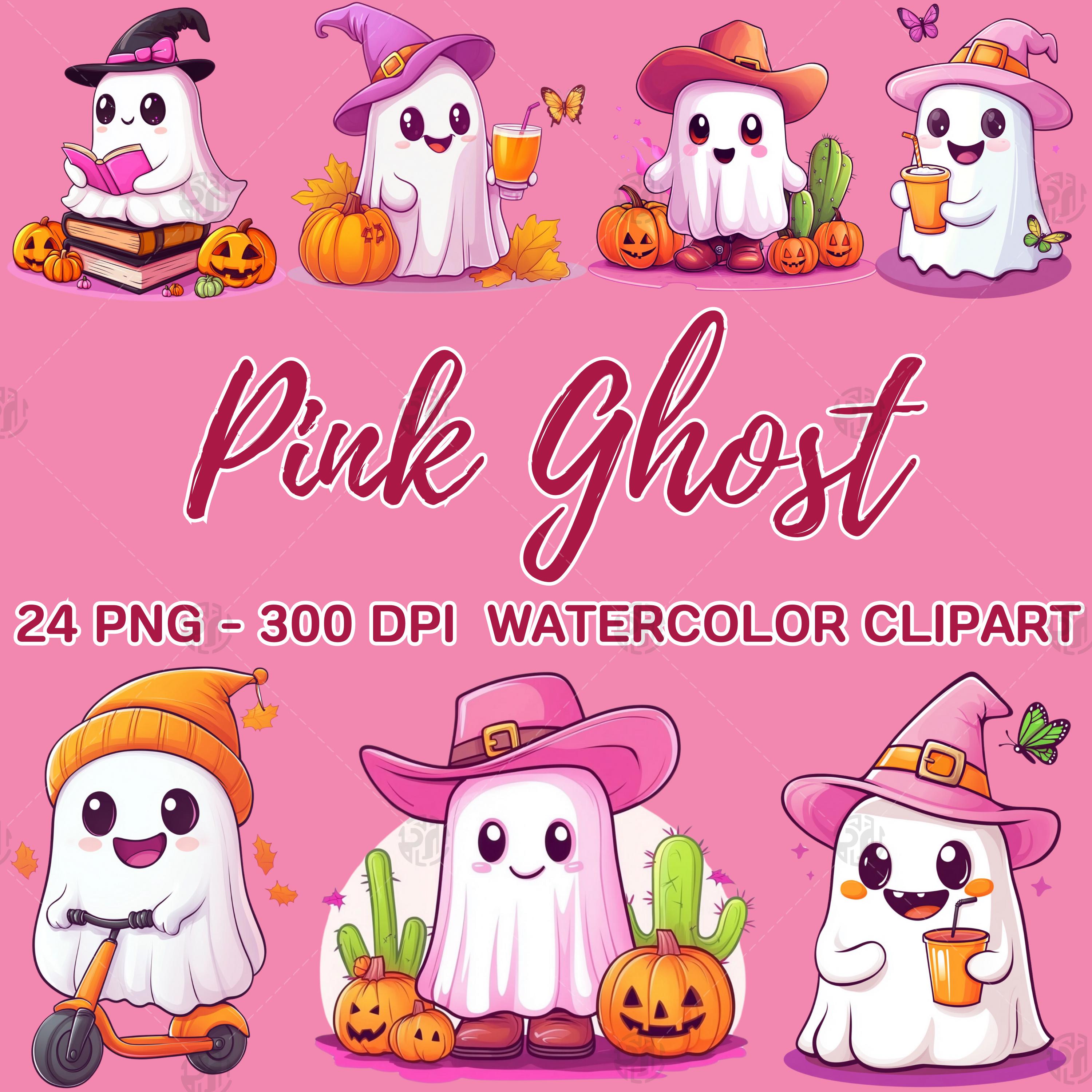 水彩ピンクのゴースト PNG、かわいいクリップアート、ハロウィーンの魔女の帽子のクリップアート、かわいいカボチャ、パステルテーマバンドル、商用利用 -  Etsy 日本, image size:3000x3000